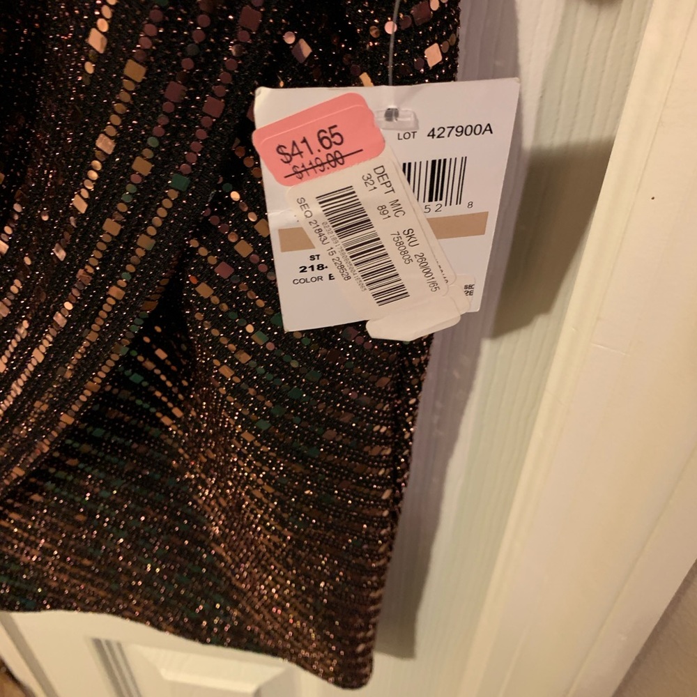 Copper/rose gold & black dress. Size 15 in juniors